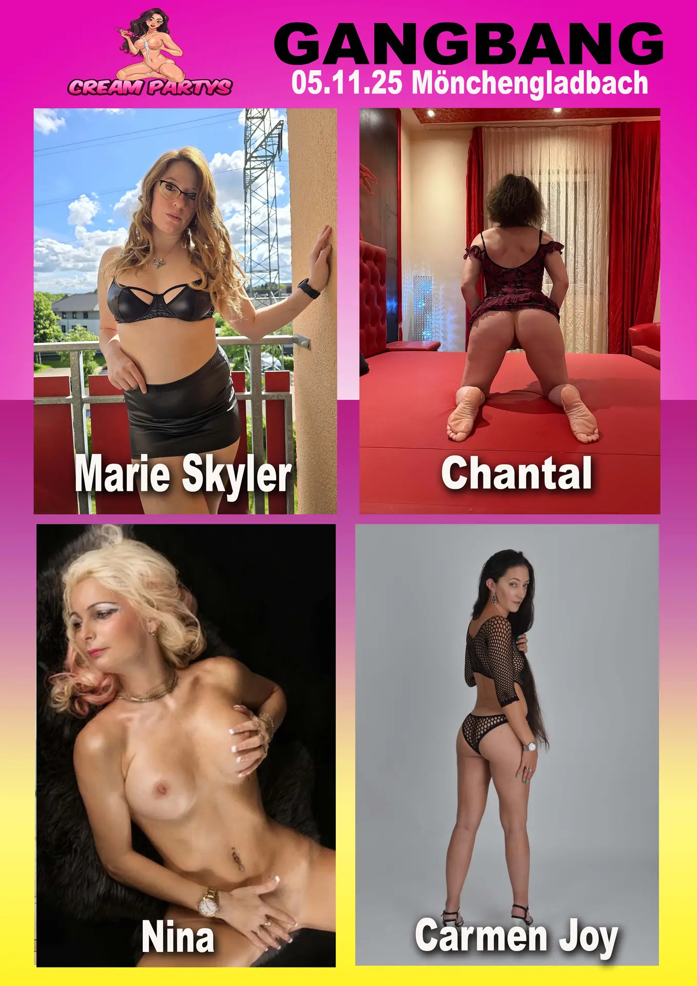 Heidesheim am Rhein, Dormagen, Bonn, Susteren, Rheinbach, Mönchengladbach, Siegburg, Gelsenkirchen, Alina, Rebell, Carmen Joy, Isaura Corneo, Lynn Lynx, Gbweib, Sandra, Fahra S SweetMelli,Penny Payne, Gelsenkirchen, Dirtynelli, Julia, Alicia Dark, Marsianna Amoon, Jenny Hardt, Emma Fantasy, Alicia Dark, Manoeshka, Darsi Davi, Julia Maze, Nina, LauraXite, Naomi, Natascha Kiss, Luciana Speranza, Italien, Didi Devil, Ashley Cumstar, Kasey x, Chantal, Doreen Dali, Joan Secret, Alice Maze, RubberDollfraya, Lexi Niederlande, Kayleigh, Alia Star, Santes, Tia, Morgen XX,